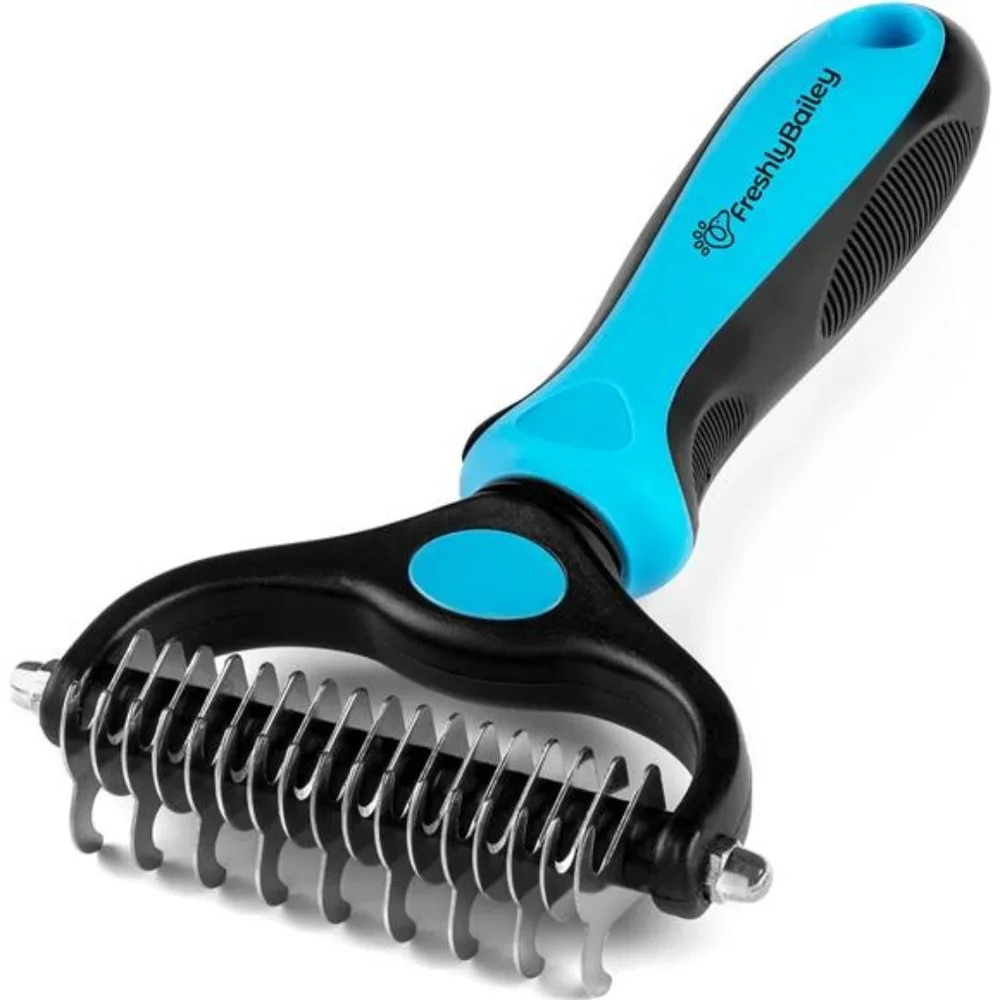 Dog and Cat Dematting Deshedding Brush Tool-Double Sided Undercoat Rake Shedding